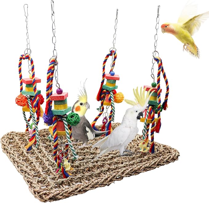 Large Bird Swing Toys, Colorful Parrot Seagrass Mat Hammock by Oooct