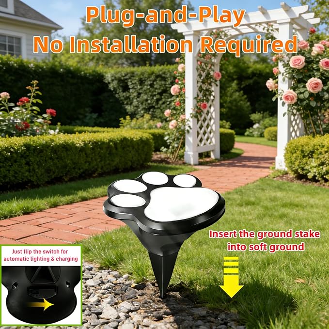 3pcs-Solar Paw Print Lights, Wireless of Cat Dog Animal Solar Lights Outdoor - Image 3