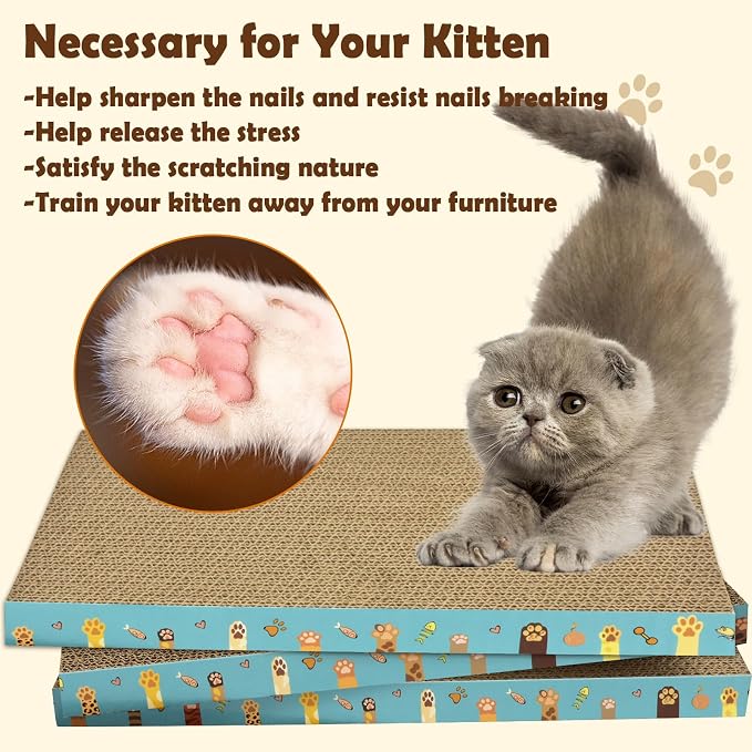 Cardboard Cat Scratcher 3 Pack Refill Reversible Cat Scratching Pad Durable Cat - Image 3
