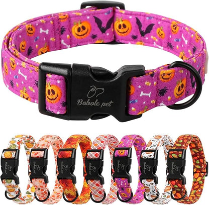 Halloween Dog Collar, Cute Pumpkin Bat Pattern Halloween Purple Puppy Collar by Babolepet