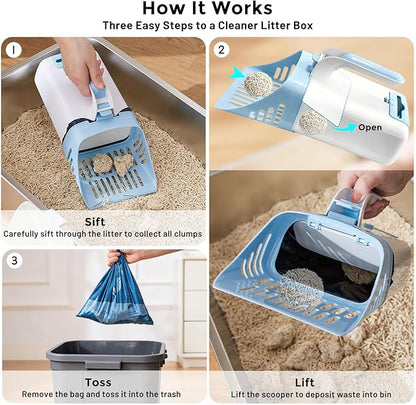 Cat Litter Scoop with Holder & Trash Can, 3-in-1 Mess-Free Poop Scooper - Image 4