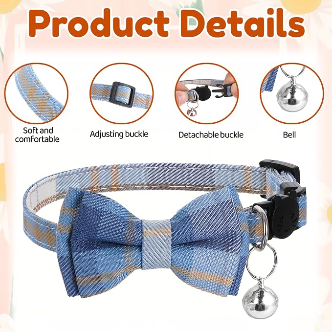 2Pcs Cat Collar Breakaway, Cute Plaid Cats Collar - Image 2
