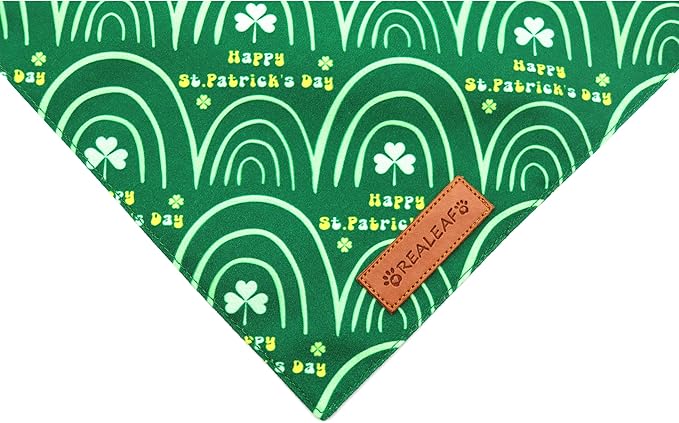 Realeaf St. Patrick's Day Dog Bandanas 2 Pack, Reversible Green Dog Scarf - Image 4