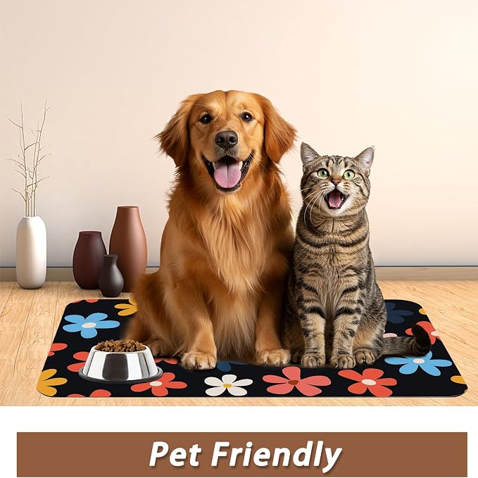 Abstract Groovy Flower Dog Food Mat - Image 6