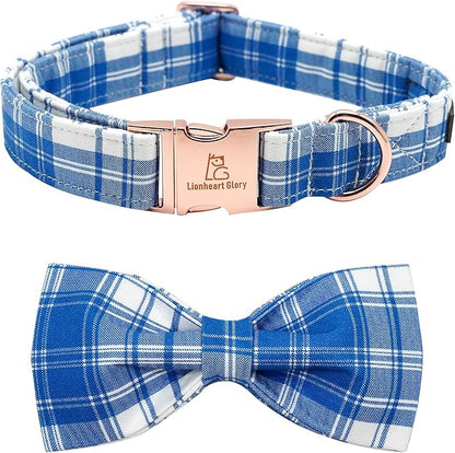 Lionheart glory Dog Collar, Boy Dog Collar Bowtie Blue Plaid Adjustable Dog by LionheartGlory