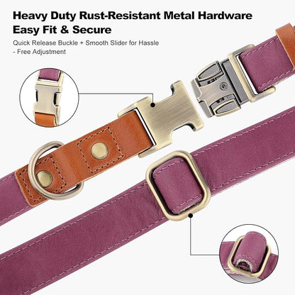 Plutus Pet Genuine Leather & Hemp Dog Collar – Adjustable Heavy Duty Pet Collar - Image 5