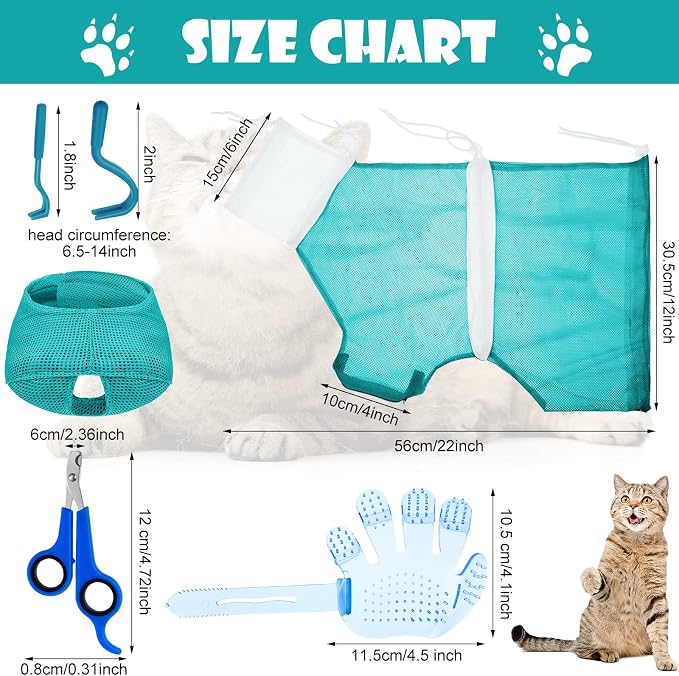 Patelai 5 Pcs Cat Bathing Bag Set Cat Grooming Bag Adjustable Pet Shower Net - Image 2