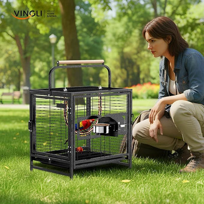VINGLI Bird Cage, 25 inch Wrought Iron Bird Travel Carrier, Cage - Image 9