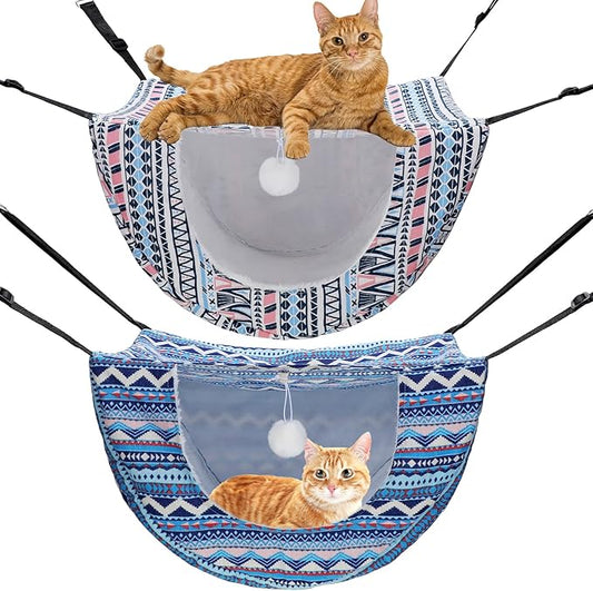 Unittype 2 Pieces Cat Cage Hammock Hanging Pet Bed Double Layer Soft Plush by Unittype