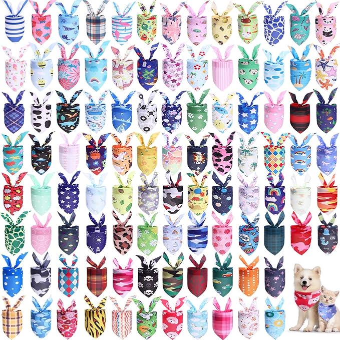 Wesiti 100 Pcs Dog Bandanas Bulk Winter Pet Bandanas Colorful Triangle Scarf by Unteilti