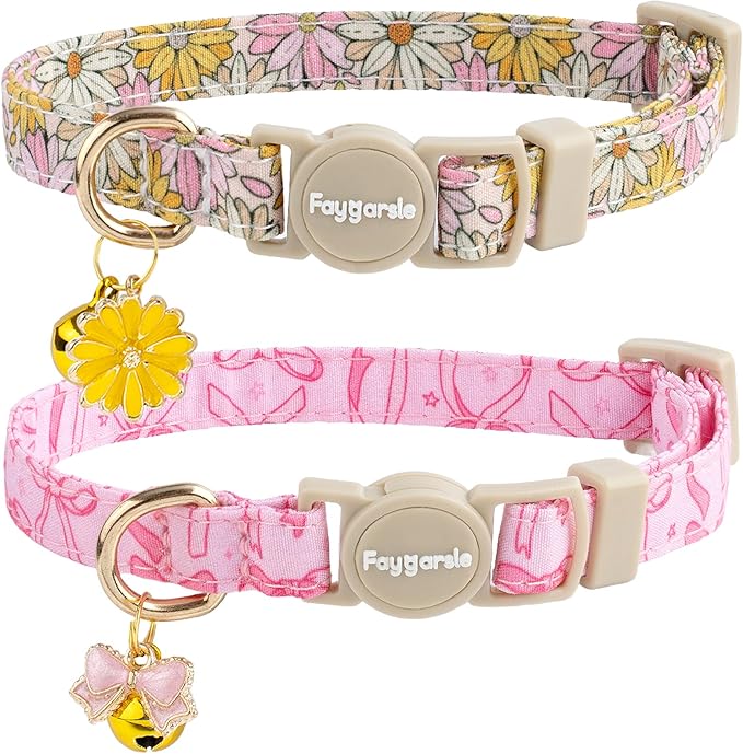 Faygarsle 2 Pack Pink Bow Floral Pattern Cat Collars Breakaway Safety Collar by Faygarsle