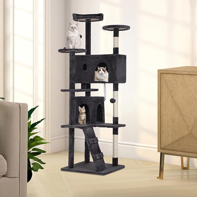 BestPet | 70" Cat Tree Tower | Dark Gray | Sturdy, Hanging Cat Toys, - Image 2