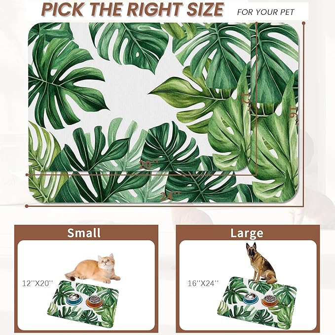 Palm Leaf Pet Feeding Mat, Boho Absorbent Quick-Dry Cat Dog Food and Water Bowl - Image 2
