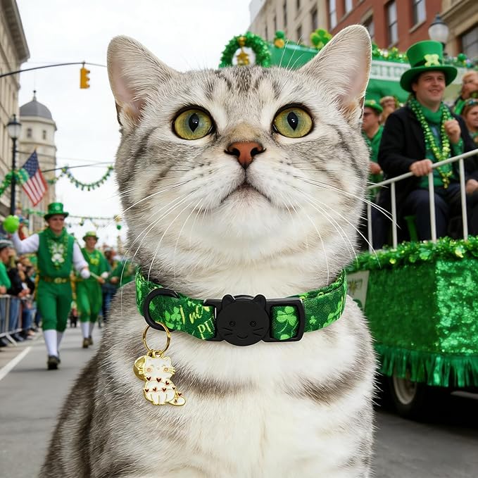 St. Patrick's Cat Collar-2 Pack Collars Pink and Green Four-Leaf Clover&Trefoil - Image 4
