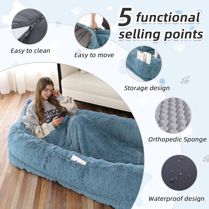 Human Dog Bed, Washable Faux Fur Pet Bed - Image 3