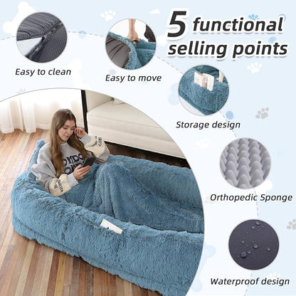 Human Dog Bed, Washable Faux Fur Pet Bed - Image 3