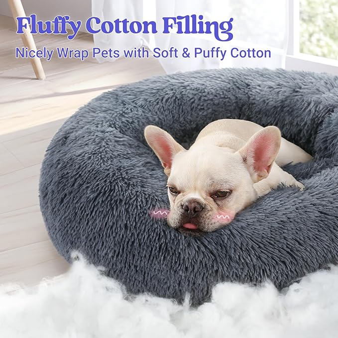 rabbitgoo Dog Bed for Small, 24 inches Machine Washable, Fluffy Donut Pet Bed - Image 3