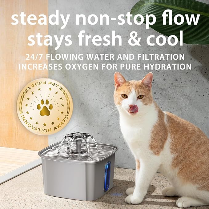 Veken Innovation Award Winner Stainless Steel Cat Water Fountain, 108oz/3.2L - Image 6