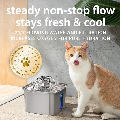 Veken Innovation Award Winner Stainless Steel Cat Water Fountain, 108oz/3.2L - Image 6
