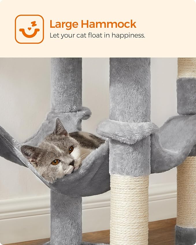 Feandrea Cat Tree, 55.1-Inch Cat Tower, Plush Multi-Level Condo - Image 7