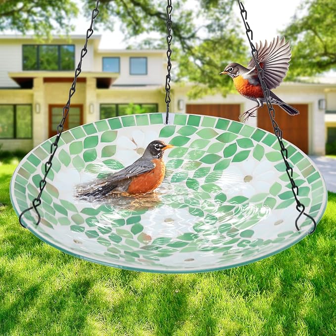 VCUTEKA Hanging Bird Bath, Glass Mosaic Bird Baths - Image 5