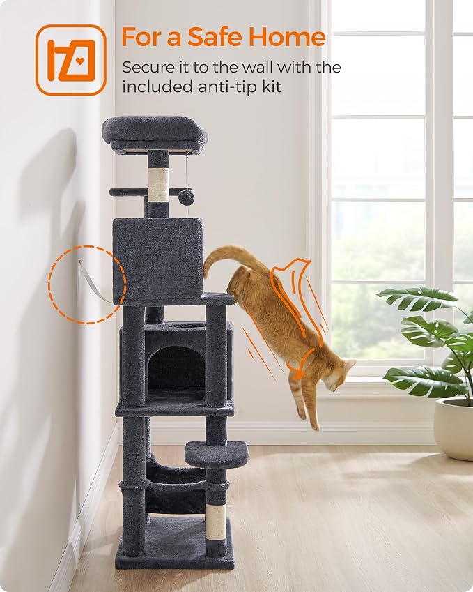 Feandrea Cat Tree, 59.5-Inch Tall Cat Tower, Plush Multi-Level Condo - Image 8