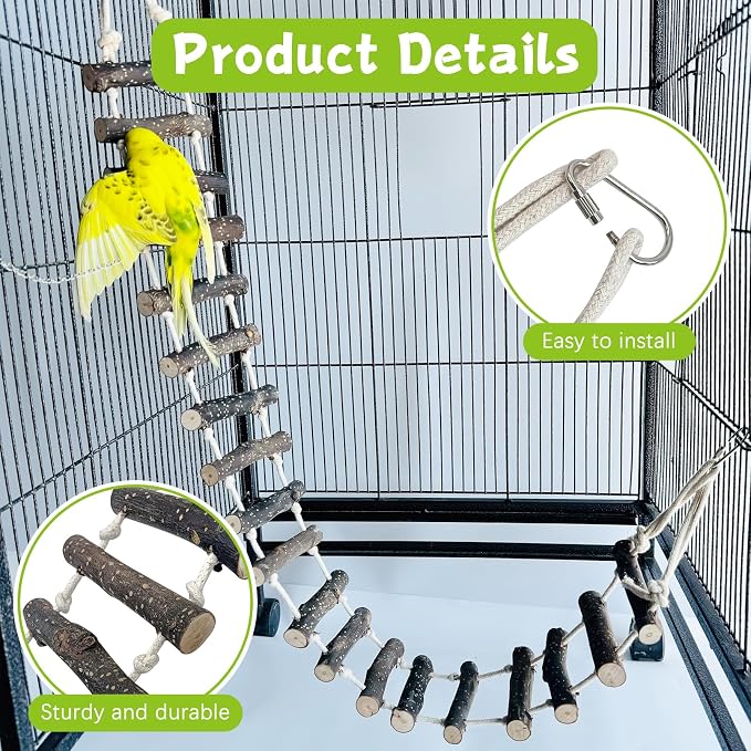 BNOSDM Wooden Bird Ladders Parrot Bridge Rope Ladder Bird Toy Pet Climbing - Image 4