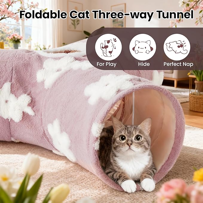Tempcore Flannel Pet Cat Tunnel Tube Cat Toys 3 Way Collapsible, Cat Tunnels - Image 6