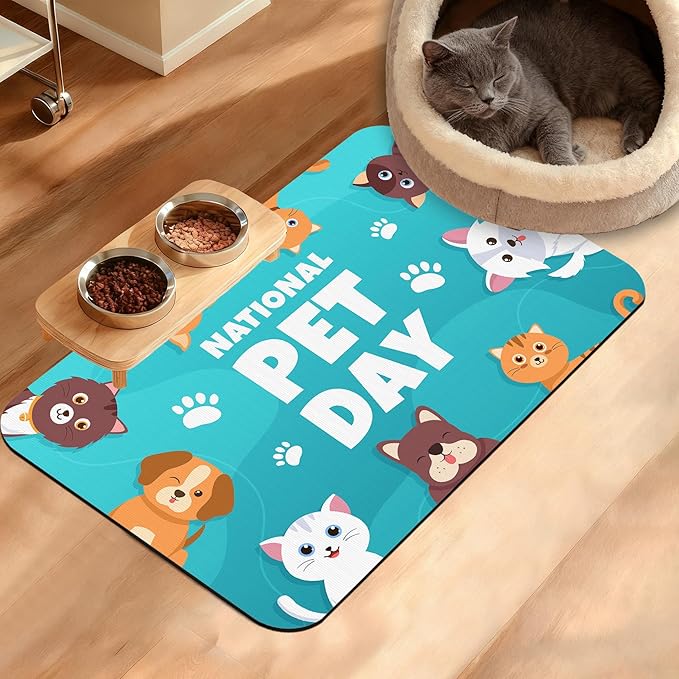 Pet Dog Cat Food Mat, Animal Paws Absorbent Waterproof Placemat by Unknown