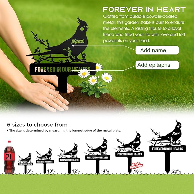 Personalized Cockatiel Memorial Stake – Custom Pet Parrot Bird Grave Marker - Image 4
