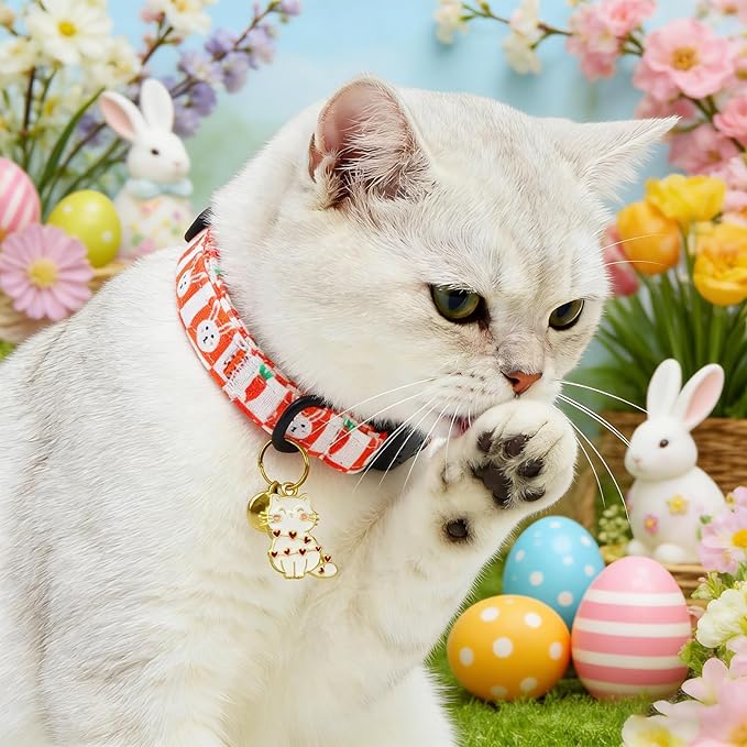 Easter Cat Collar-2 Pack Collars White and Orange Rabbit Print Breakaway - Image 5