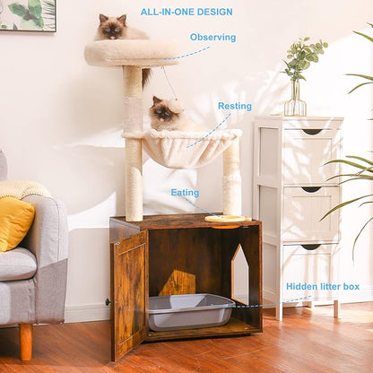 Hey-brother Cat Tree with Litter Box Enclosure, All-in-one Cat Tower - Image 2