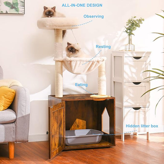 Hey-brother Cat Tree with Litter Box Enclosure, All-in-one Cat Tower - Image 2