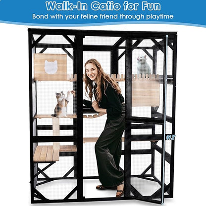 Large Catio Outdoor Cat Enclosure Window 73" H Walk-in Cat House Kitty Cage - Image 2