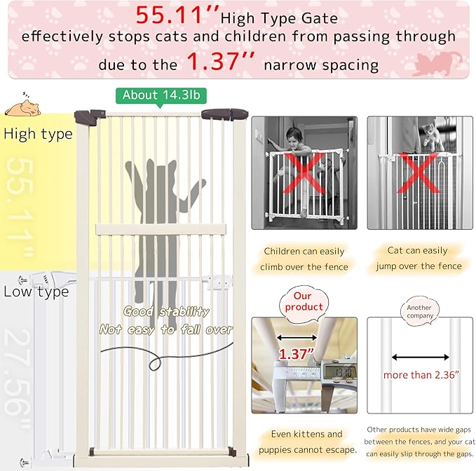 Lumizone Extra Tall Pet Gate 55.12" High Pressure Mounted 50.79"-55.11" Extra - Image 4
