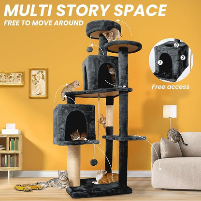 56-Inch Cat Tree for Large Cats, Sisal Scratching Posts & Hanging Toys - Image 3