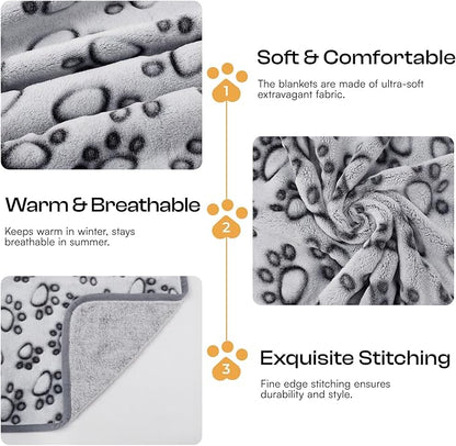 Luciphia 1 Pack 3 Blankets Fluffy Premium Fleece Pet Blanket Flannel Paw - Image 4