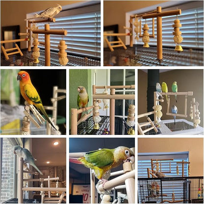 QBLEEV Bird Cage Play Stand Toy Set-Birdcage Wood Stands Hanging Chew Toys - Image 6