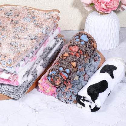 12 Pcs Dog Blanket Pet Paw Print Fleece Blanket Cat Soft Warm Sleep Mat Guinea - Image 4