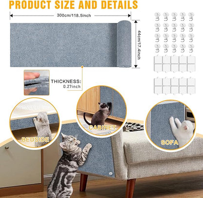 Cat Scratch Mat, 118.5"x17.4" Trimmable Self-Adhesive Cat Scratch Furniture - Image 2