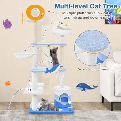 Tangkula Ocean-Themed Cat Tree, 3-Level Cat Tower - Image 7