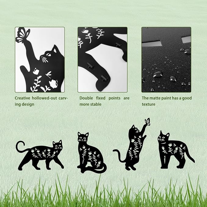 4 Pack Cat Metal Garden Decorative Stakes, Weather Proof Silhouette Statues - Image 5