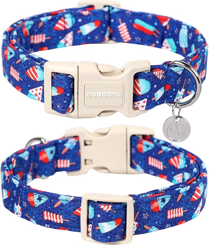 DOGWONG Cotton Dog Collar, Popcile Summer Dog Collar Durable Soft Natural - Image 2