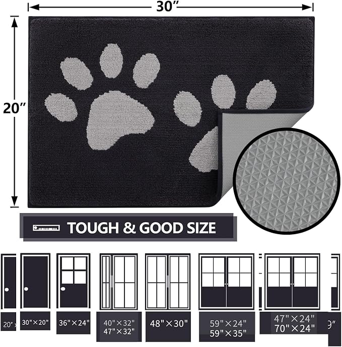 Buganda Dog Door Mat for Muddy Paws, Absorbent Dirt Trapper Washable Indoor - Image 2