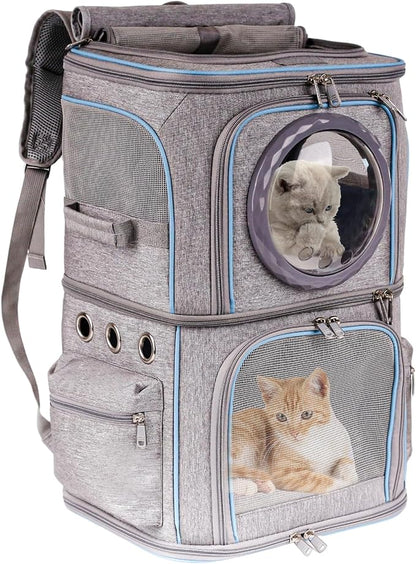 2-in-1 Pet Carrier Backpack for Two Cats or One Dog, Double-Layer 2 Compartment by halinfer