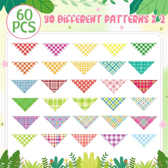 Sweetude 60 Pcs Spring Plaid Dog Bandanas Bulk Spring Pet Scarf Bibs Adjustable - Image 2