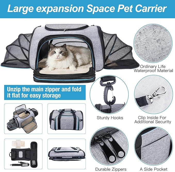 Siivton Airline Approved Pet Carrier, 4-Way Expandable Cat Dog Carrier - Image 5