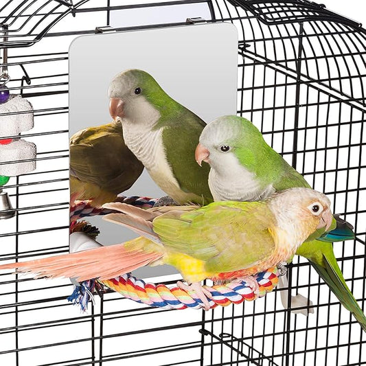 Colorday 7" Bird Mirror with Rope Perch, Bird Swing, Parrot Cage Toys by Colorday