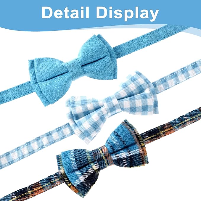 3pcs Bow Tie Cat Collar with Bells, Breakaway Bowtie Plaid Cat Collar, Soft - Image 4