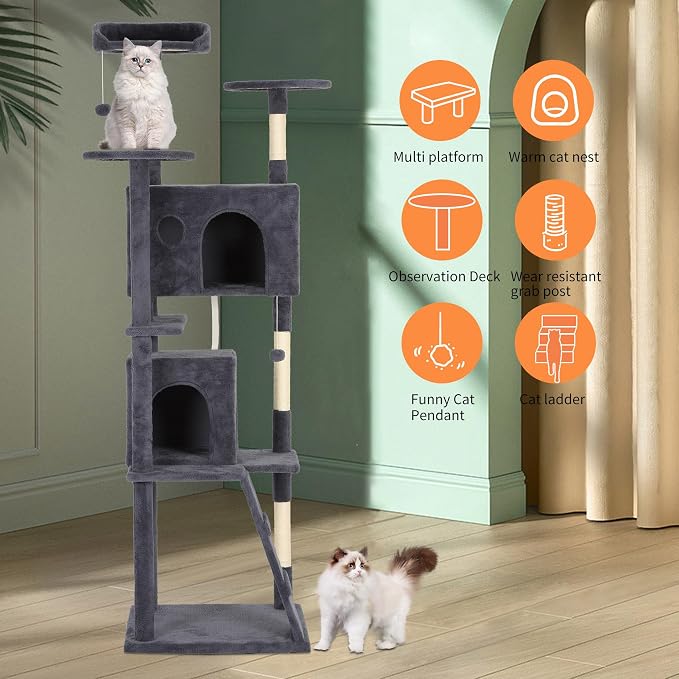 BestPet | 81" Cat Tree Tower | Dark Gray | Sturdy, Hanging Cat Toys, - Image 5